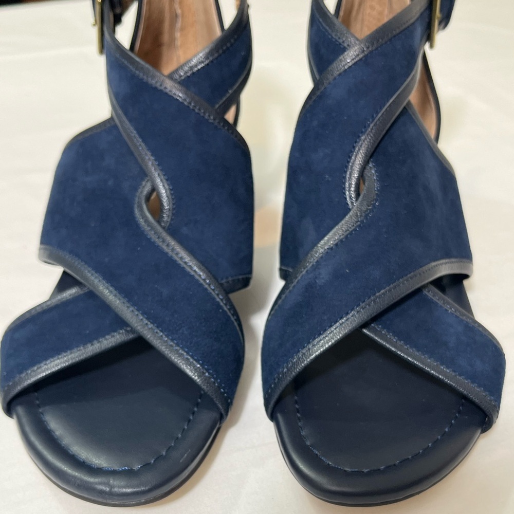 Donald Pliner VIVICA Suede Wedge Sandals - Navy Blue - 9.5